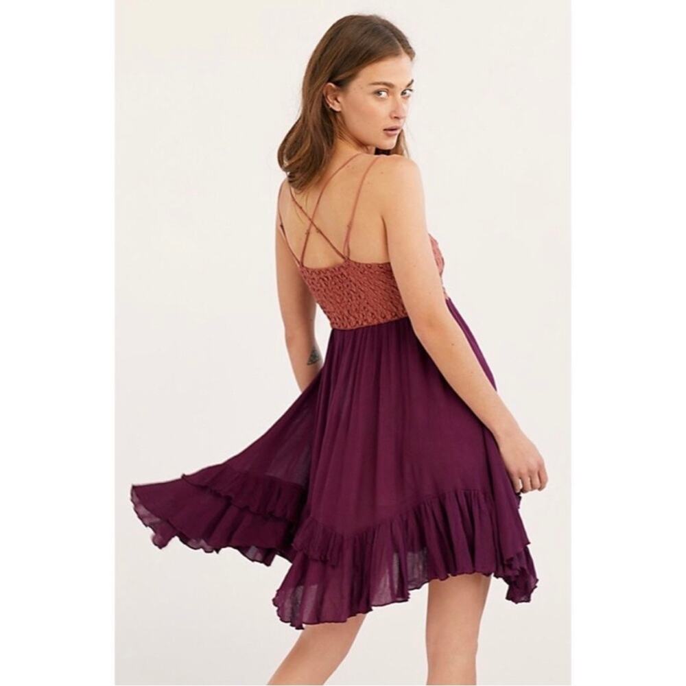 FP One Adella Slip Mini Dress Crochet Lace Bodice Boho Ruffle Fairy - Medium - Picture 2 of 16